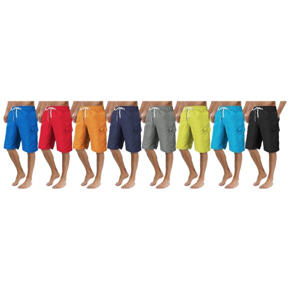 Men's Quick Dry Cargo Swim Trunks Beachwear with Pockets Solid Flex Board Shorts - Picture 4 of 16